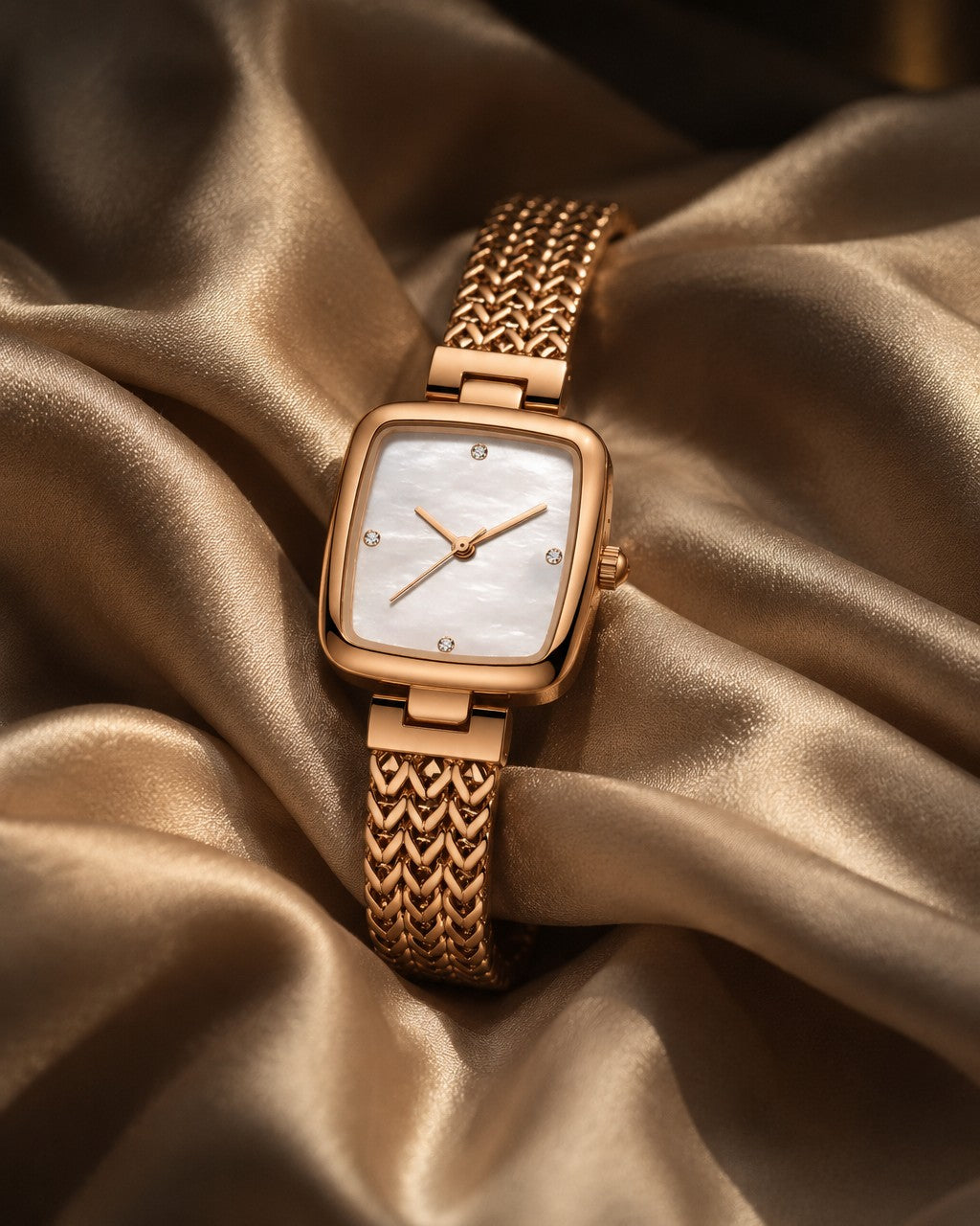 Norentime Vienne rose gold watch on champagne silk